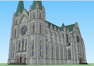 英式风格整体详细的教堂建筑SU(草图大师)模型