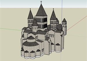 英式风格详细的教堂建筑设计SU(草图大师)模型