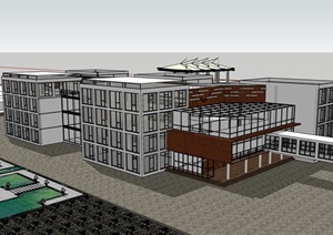 现代风格多层学校图书馆建筑设计SU(草图大师)模型