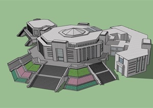 详细的科技大学图书馆建筑设计SU(草图大师)模型