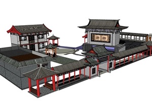 古典中式风格详细的茶楼建筑设计SU(草图大师)模型