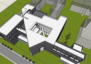 某现代高校图书馆建筑设计SU(草图大师)模型