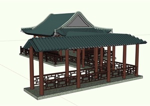 古典中式风格详细的亭廊素材设计SU(草图大师)模型