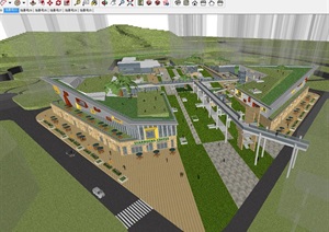 现代商业广场建筑与景观方案SU(草图大师)模型