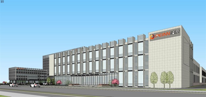 现代培恩电器厂房+办公楼建筑方案SU模型(7)
