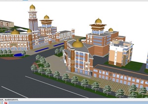 新疆伊斯兰风格街道立面改造建筑方案SU(草图大师)模型