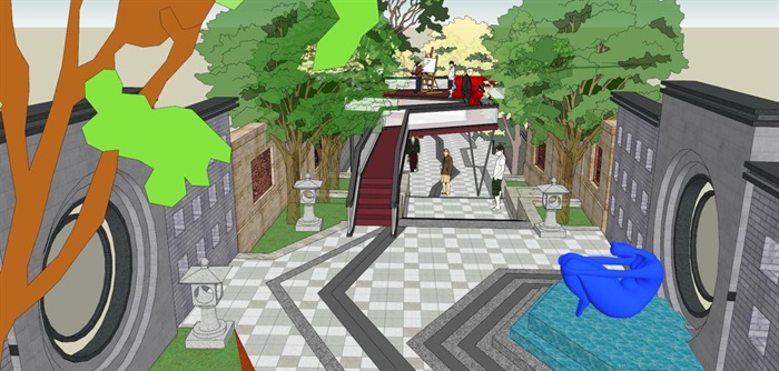 新中式文化宫巷景观改造设计方案SU模型(1)