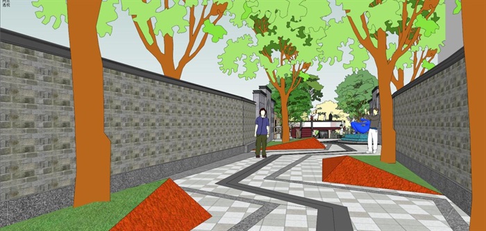 新中式文化宫巷景观改造设计方案SU模型(2)