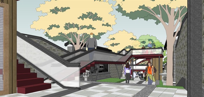 新中式文化宫巷景观改造设计方案SU模型(4)