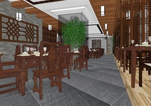 中式餐馆室内装潢方案SU(草图大师)模型