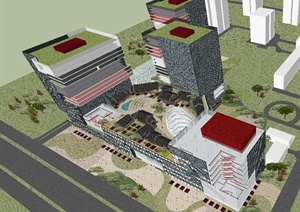 中式商业综合体建筑与景观方案SU(草图大师)模型