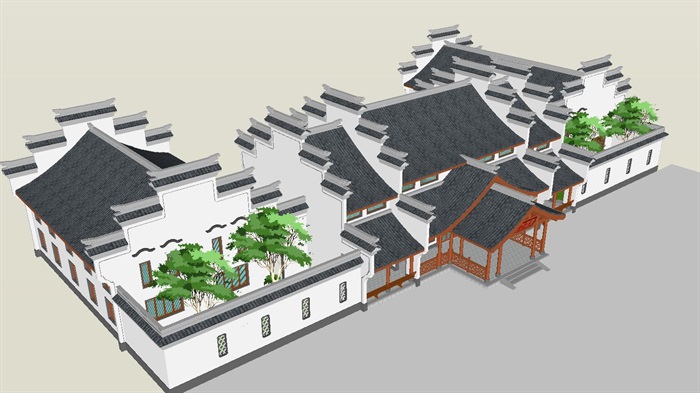 中式云水阁会所建筑方案SU模型(2)