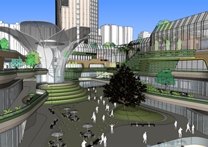 成都红光里龙城国际商业广场建筑与景观方案SU(草图大师)模型