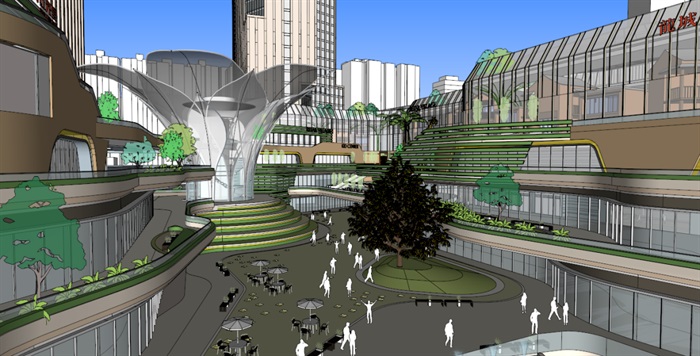 成都红光里龙城国际商业广场建筑与景观方案SU模型(1)