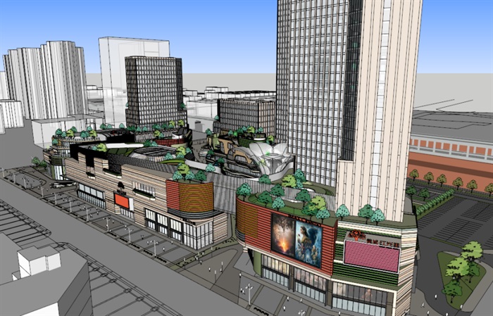 成都红光里龙城国际商业广场建筑与景观方案SU模型(2)
