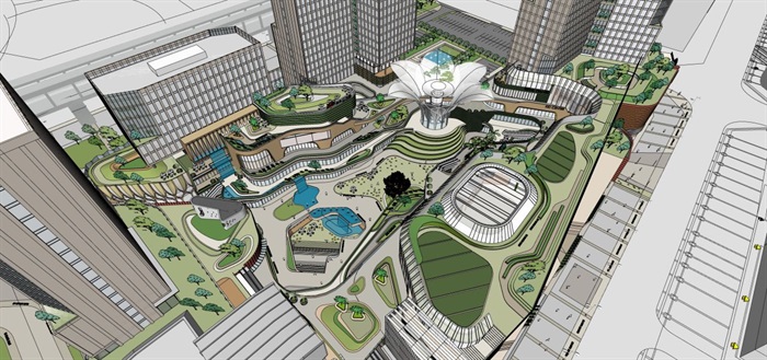 成都红光里龙城国际商业广场建筑与景观方案SU模型(3)