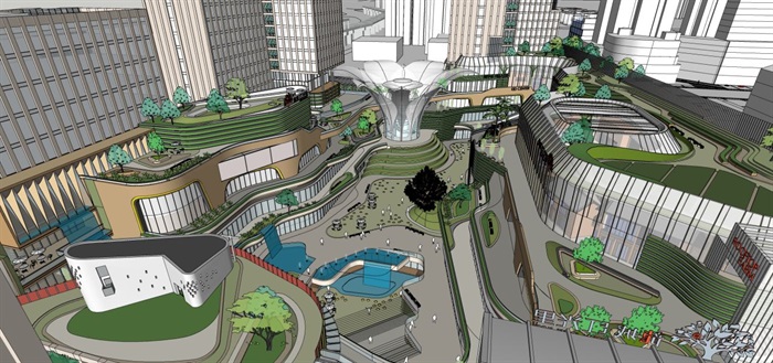 成都红光里龙城国际商业广场建筑与景观方案SU模型(4)