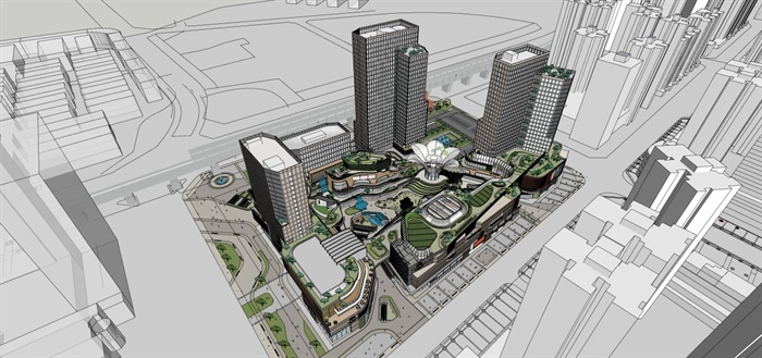 成都红光里龙城国际商业广场建筑与景观方案SU模型(5)