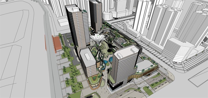 成都红光里龙城国际商业广场建筑与景观方案SU模型(6)