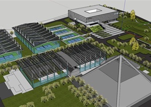 成都高新区网球中心建筑方案SU(草图大师)模型