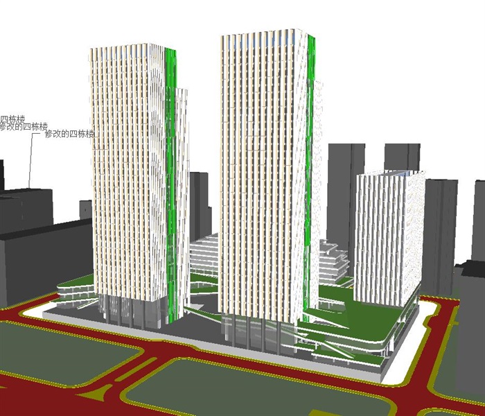 2个天安数码城旧改综合体建筑设计方案SU模型(5)