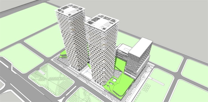 2个天安数码城旧改综合体建筑设计方案SU模型(6)