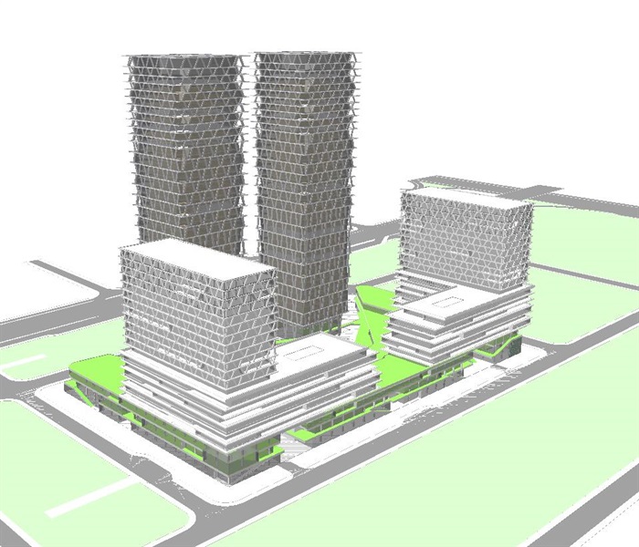 2个天安数码城旧改综合体建筑设计方案SU模型(8)