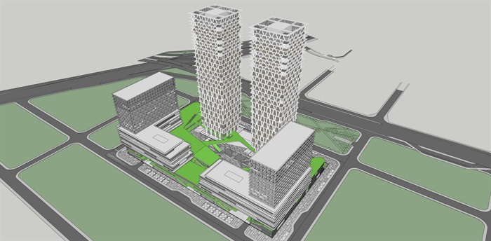 2个天安数码城旧改综合体建筑设计方案SU模型(10)