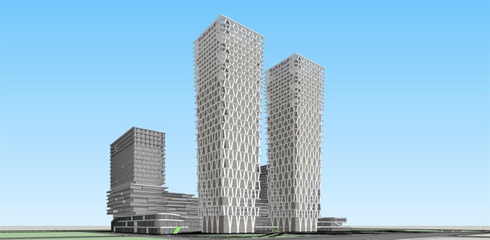 2个天安数码城旧改综合体建筑设计方案SU模型(13)