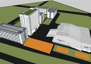 成都理工职院（体育馆、学生宿舍楼、实训楼和教学楼）建筑方案SU(草图大师)模型