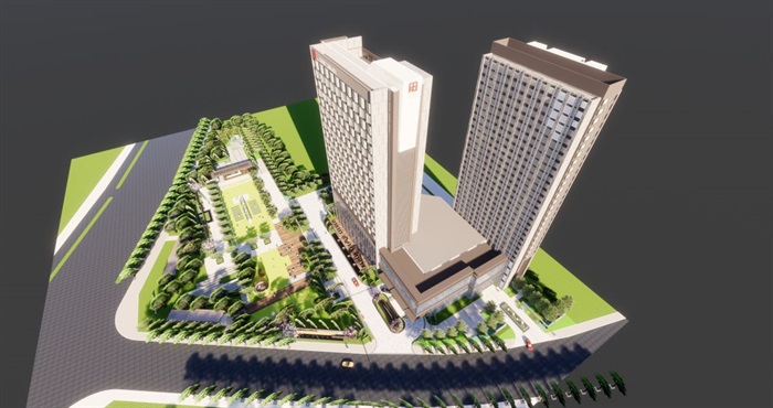 郑州荣邦锦江国际酒店建筑与景观方案SU模型(6)