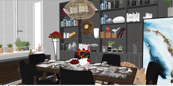 现代餐厅室内装潢方案SU模型(2)