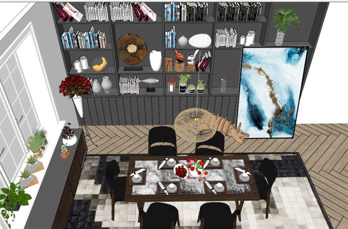 现代餐厅室内装潢方案SU模型(4)