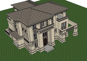 龙湖高尔夫山庄2个中式独栋别墅建筑方案SU(草图大师)模型