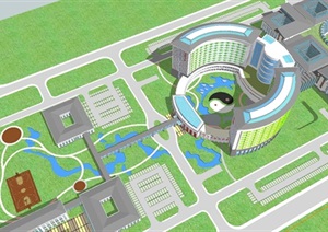 江西新中式兴国人民医院建筑设计方案SU(草图大师)模型