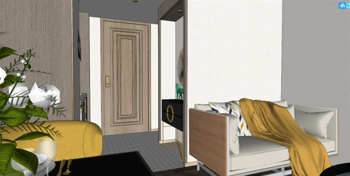 后现代轻奢公寓室内装潢方案SU模型(1)