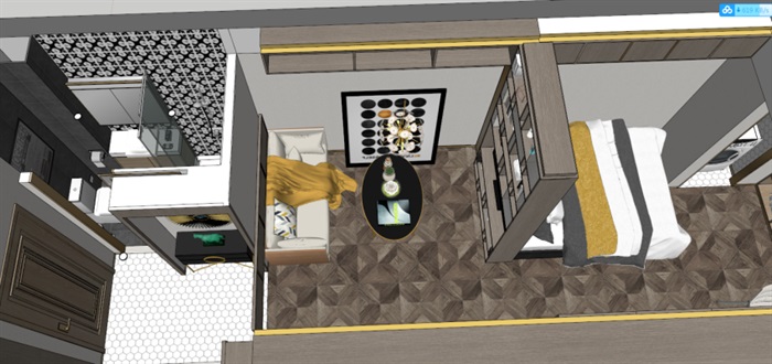 后现代轻奢公寓室内装潢方案SU模型(2)