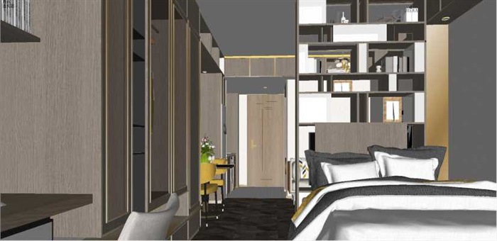 后现代轻奢公寓室内装潢方案SU模型(6)