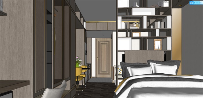 后现代轻奢公寓室内装潢方案SU模型(5)
