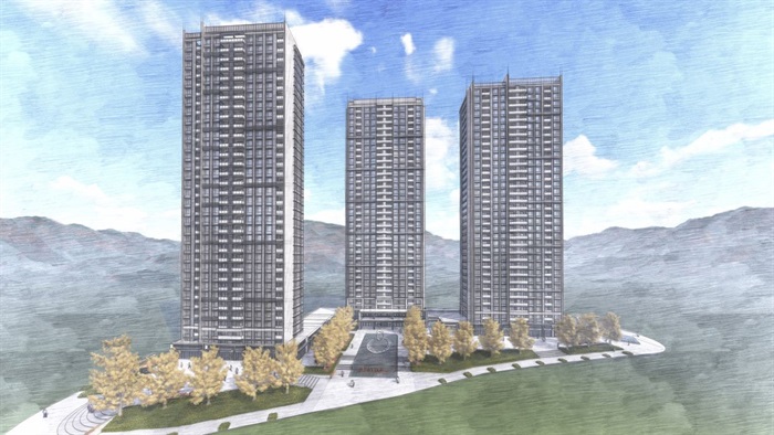 杭州万科·融信西雅图高层住宅+商业项目建筑与景观方案SU模型(12)