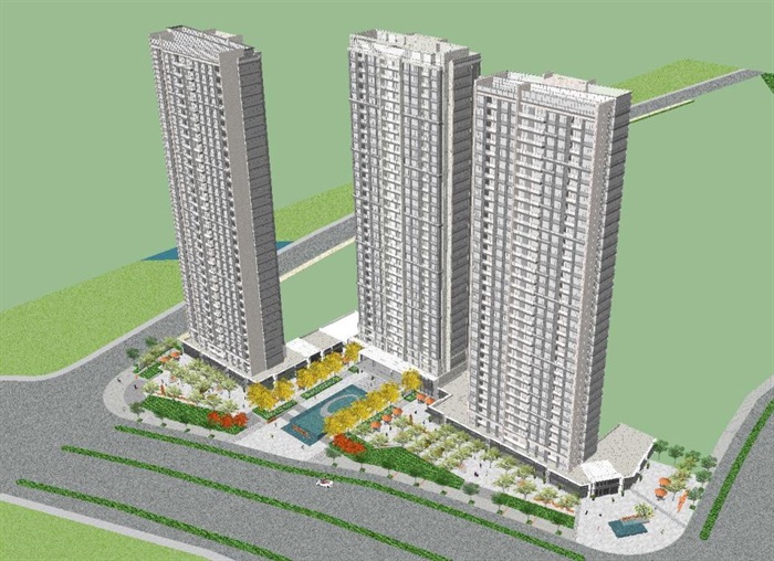 杭州万科·融信西雅图高层住宅+商业项目建筑与景观方案SU模型(15)