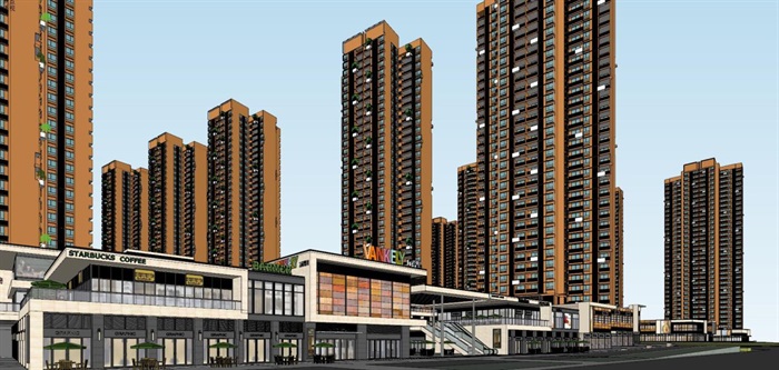 广州万科里享家坊城高层+商业建筑设计方案SU模型(2)