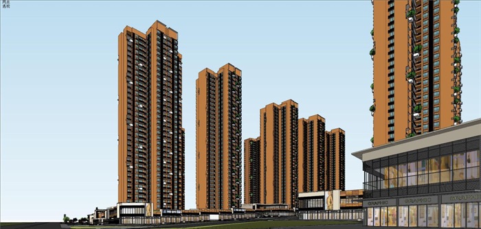 广州万科里享家坊城高层+商业建筑设计方案SU模型(7)