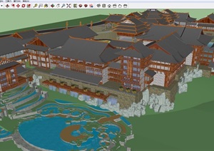 五星级侗族风格山地酒店建筑与景观方案SU(草图大师)模型