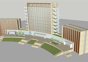 三亚政府办公楼建筑方案SU(草图大师)模型（附规划CAD平面）