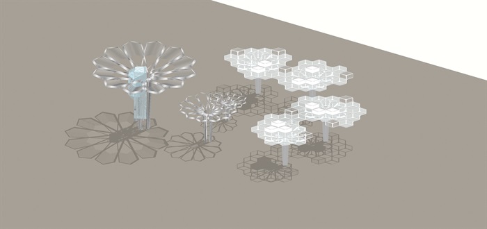 某雕塑创意伞状蜂窝状构架构筑物su精细模型(3)