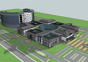 某县人民医院 中式建筑风格SU(草图大师)精细模型