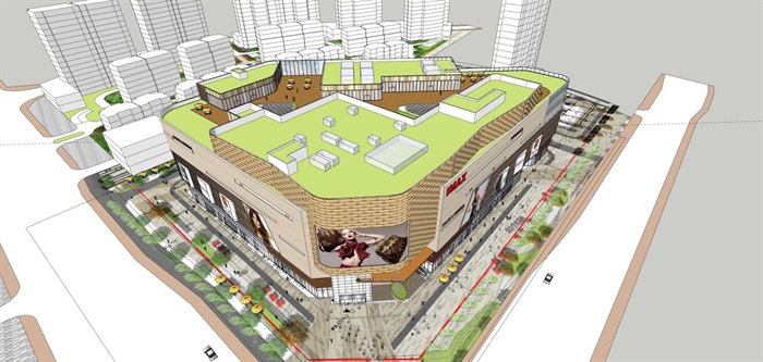 苏州绿地大都会风格商业中心建筑方案SU模型(1)