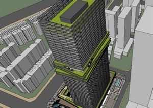 深圳湾超级办公 公寓总部建筑与景观方案SU(草图大师)模型