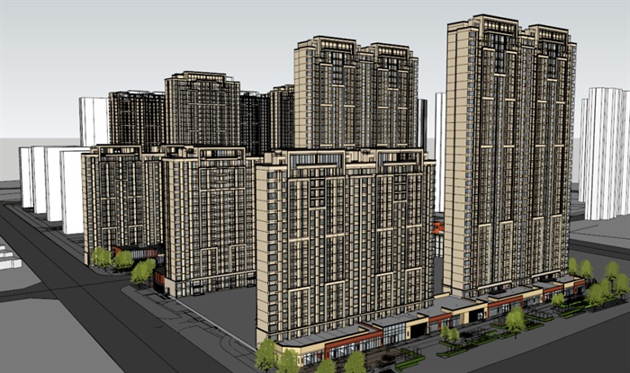 无锡协信未来城现代典雅高层+商业建筑方案SU模型(1)